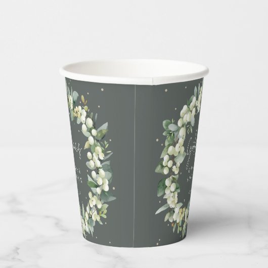 Groene Snowberry+Eucalyptus krans Vrijgezellenfees Papieren Bekers (Rechts)