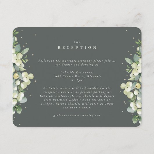 Groene Snowberry+Eucalyptus Rand Huwelijksreceptie Informatiekaartje (Voorkant)