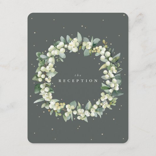 Groene Snowberry+Eucalyptus Stambruiloft Receptie Informatiekaartje (Achterkant)