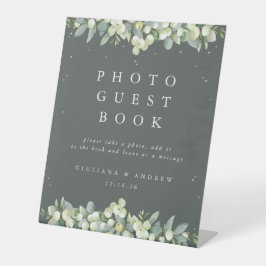 Groene Snowberry+Eucalyptus Trouwfoto Gastenboek Reclamebord Met Voetstuk