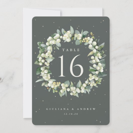 Groene Snowberry+Eucalyptus Trouwtafel Nummer (Voorkant)