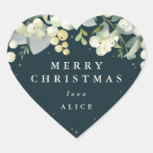 Groene Snowberry+Eucalyptus Vrolijk Kerstfeest/Aan Hart Sticker (Voorkant)