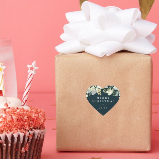 Groene Snowberry+Eucalyptus Vrolijk Kerstfeest/Aan Hart Sticker (Feest)