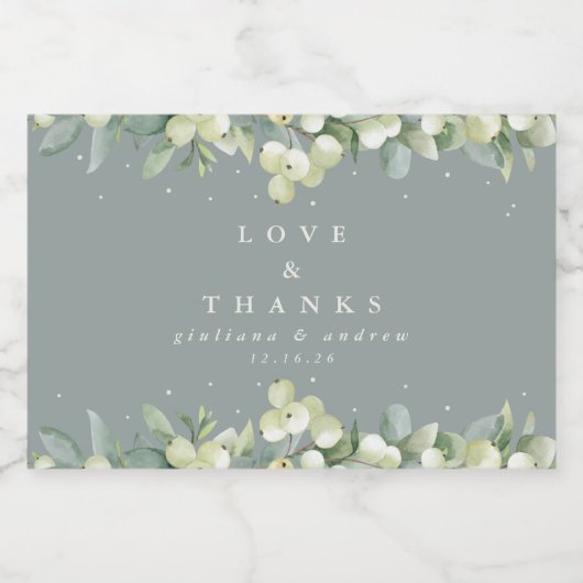 Groene Snowberry + Eucalyptus Winter bruiloft guns Voedselcontainer Etiket (Enkel label)