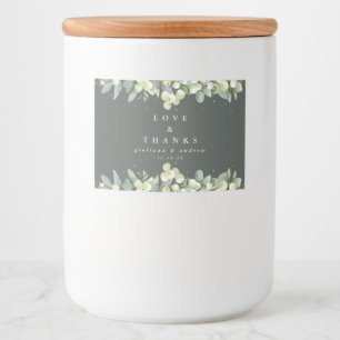 Groene Snowberry + Eucalyptus Winter bruiloft guns Voedselcontainer Etiket