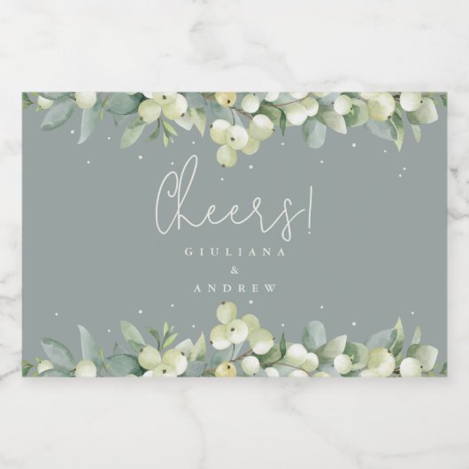 Groene Snowberry+Eucalyptus Winter Bruiloft Mini Likeurfles Etiket (Enkel label)