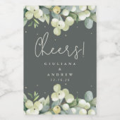 Groene Snowberry+Eucalyptus Winter Bruiloft Mini Wijn Etiket (Enkel label)