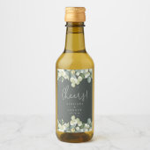 Groene Snowberry+Eucalyptus Winter Bruiloft Mini Wijn Etiket (Voorkant)