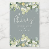 Groene Snowberry+Eucalyptus Winter Bruiloft Mini Wijn Etiket (Enkel label)