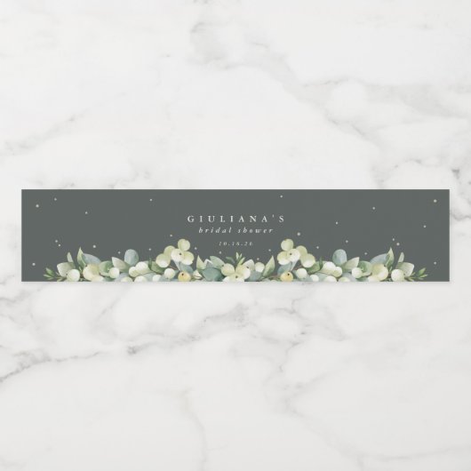 Groene Snowberry+Eucalyptus Winter Vrijgezellenfee Waterfles Etiket (Enkel label)