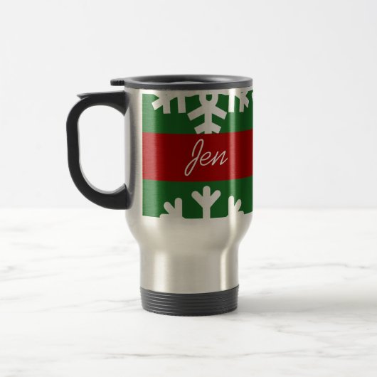 Groene Snowflake Travel Coffee Mug aanpassen Reisbeker (Links)