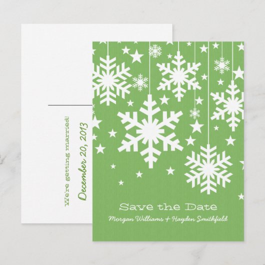 Groene Snowflakes en sterren sparen het Briefkaart (Voorkant / Achterkant)