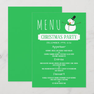 Groene Snowman, menu Kerstmis Kaart