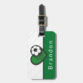 Groene Soccer Love Kinder Players Name & Ball Stri Bagagelabel (Voorkant verticaal)
