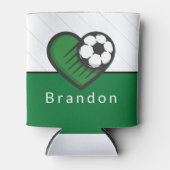 Groene Soccer Love Kinder Players Name & Ball Stri Blikjeskoeler (Voorkant)