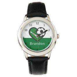 Groene Soccer Love Kinder Players Name & Ball Stri Horloge