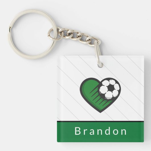 Groene Soccer Love Kinder Players Name & Ball Stri Sleutelhanger (voorkant)