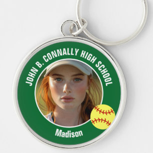 Groene Softbalspeler Foto Hogeschool Aandenken Sleutelhanger