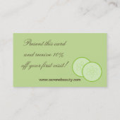 Groene Spa Meisje Komkommer Spa Massage Visitekaar Visitekaartje (Achterkant)