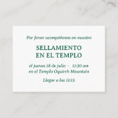 Groene Spaans-Engelse Tempel Verzegeling Uitnodigi Informatiekaartje (Achterkant)