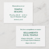 Groene Spaans-Engelse Tempel Verzegeling Uitnodigi Informatiekaartje (Voorkant / Achterkant)