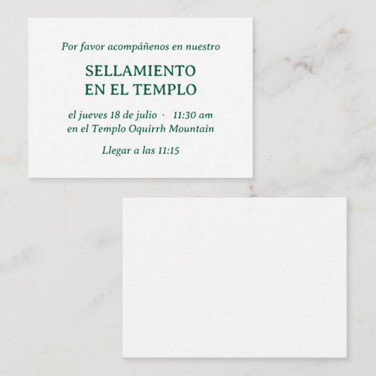 Groene Spaanse Minimalistische Tempel Verzegeling Informatiekaartje (Voorkant / Achterkant)