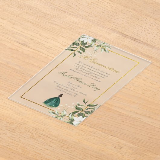 Groene Spaanse Quinceanera Acryl Uitnodigingen (Laagn)