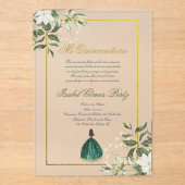 Groene Spaanse Quinceanera Acryl Uitnodigingen (Voorkant)