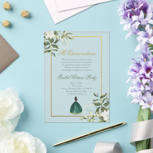 Groene Spaanse Quinceanera Acryl Uitnodigingen (Insitu (Huwelijk))