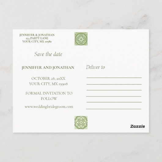 GROENE SPAANSE TEGELS BEWAREN DE DATUM BRIEFKAART (Achterkant)