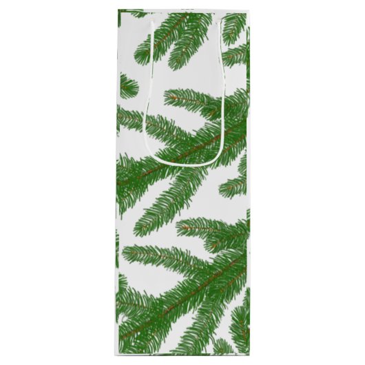 Groene spar takken feestelijk wijn cadeautas (Voorkant)