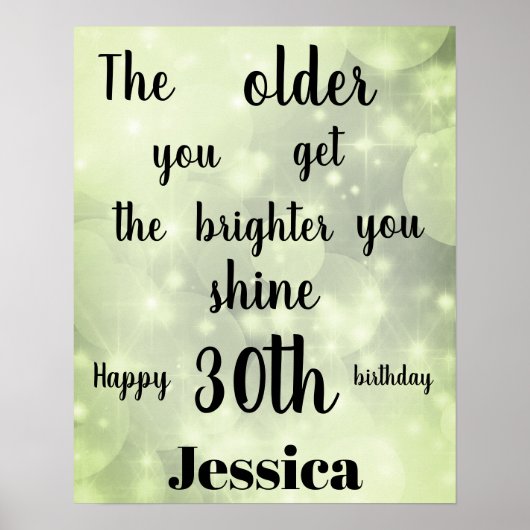  groene sparkle 30th Birthday Name Poster (Voorkant)