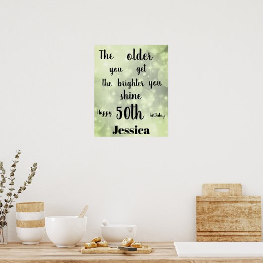 groene sparkle 50th Birthday Name Poster (Keuken)