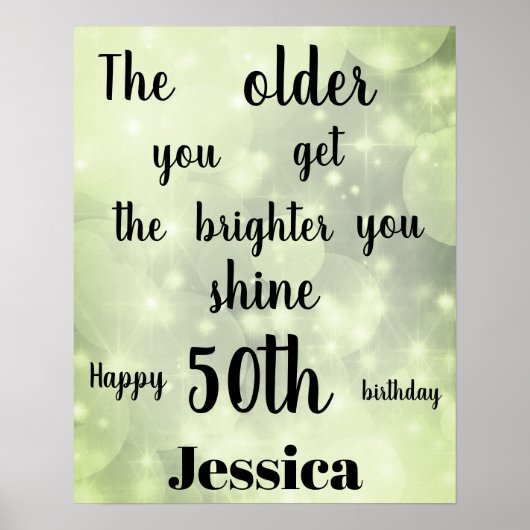 groene sparkle 50th Birthday Name Poster (Voorkant)