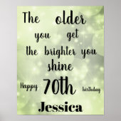  groene sparkle 70th Birthday Name Poster (Voorkant)