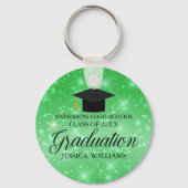 Groene Sparkle Afstuderen Chic Custom Afstuderen Sleutelhanger (Voorkant)