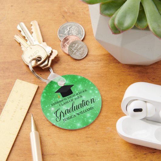 Groene Sparkle Afstuderen Chic Custom Afstuderen Sleutelhanger (Bureau)