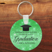 Groene Sparkle Afstuderen Chic Custom Afstuderen Sleutelhanger (Voorkant)