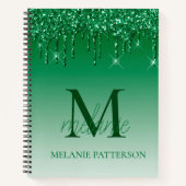 Groene Sparkle Glitter Drip Monogram Naam Notitieboek (Voorkant)