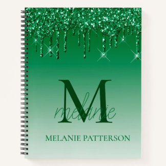 Groene Sparkle Glitter Drip Monogram Naam Notitieboek