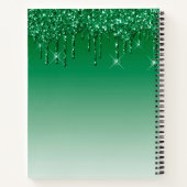 Groene Sparkle Glitter Drip Monogram Naam Notitieboek (Achterkant)