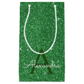 Groene Sparkle Glitter Monogram Naam & Initiaal Klein Cadeauzakje (Voorkant)