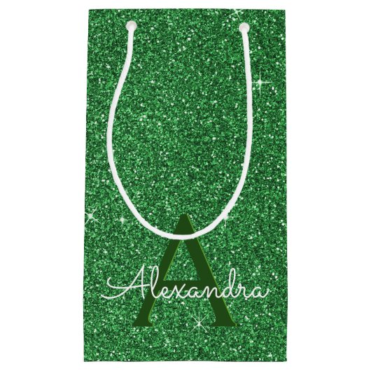 Groene Sparkle Glitter Monogram Naam & Initiaal Klein Cadeauzakje (Voorkant)