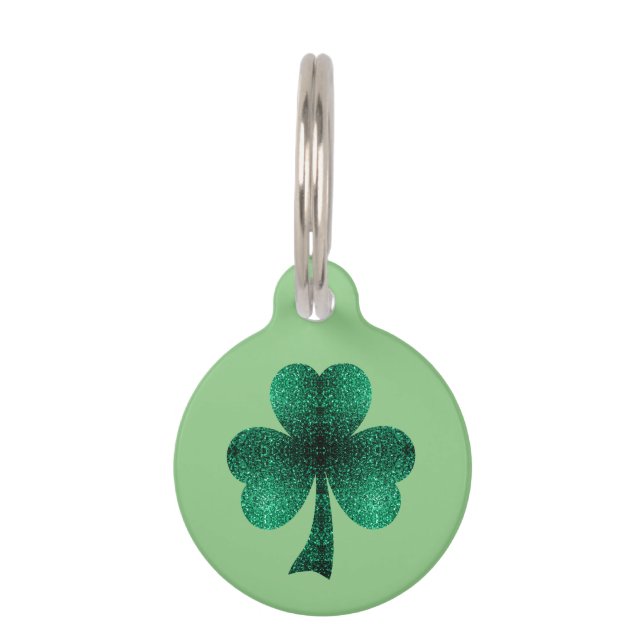 Groene Sparkles Shamrock St. Patrick' Day Huisdierpenning (Voorkant)