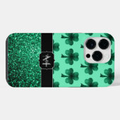 Groene Sparkles Shamrock St. Patrick' Day Monogram iPhone Hoesje (Achterkant horizontaal)