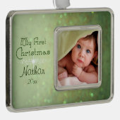 Groene Sparkly Baby's Eerste Kerstmis Verzilverd Omlijst Ornament (Rechts)