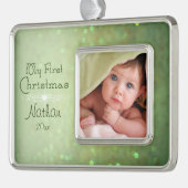 Groene Sparkly Baby's Eerste Kerstmis Verzilverd Omlijst Ornament (Links)