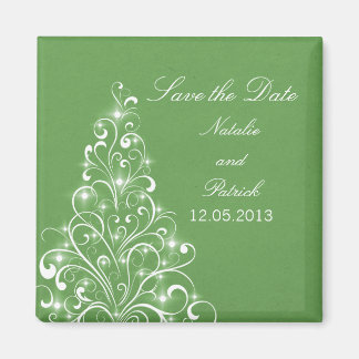 Groene Sparkly Holiday Tree Save the Date Magnet