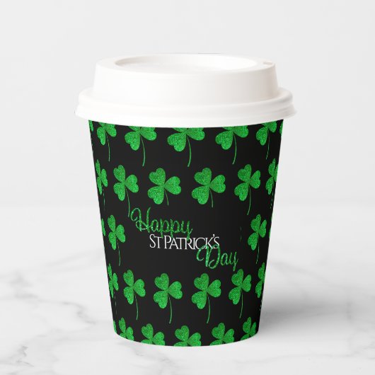 Groene Sparkly Shamrocks Happy St Patrick's Day Papieren Bekers (Voorkant)