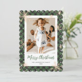 Groene Sparkly Sneeuwvlokken Foto Vrolijk Kerstmis Feestdagenkaart (Staand voorkant)